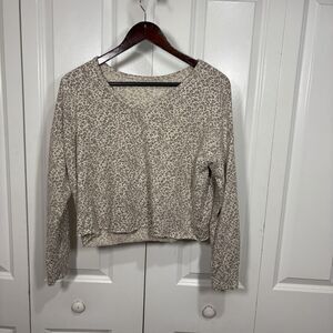 American Eagle Womens XS Animal Print Long Sleeve Top Beige Neutral Boho Chic